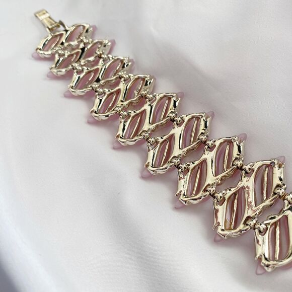 Vintage Rose Pink Gold Geometric Interlocking Chain Bracelet - Picture 5 of 5